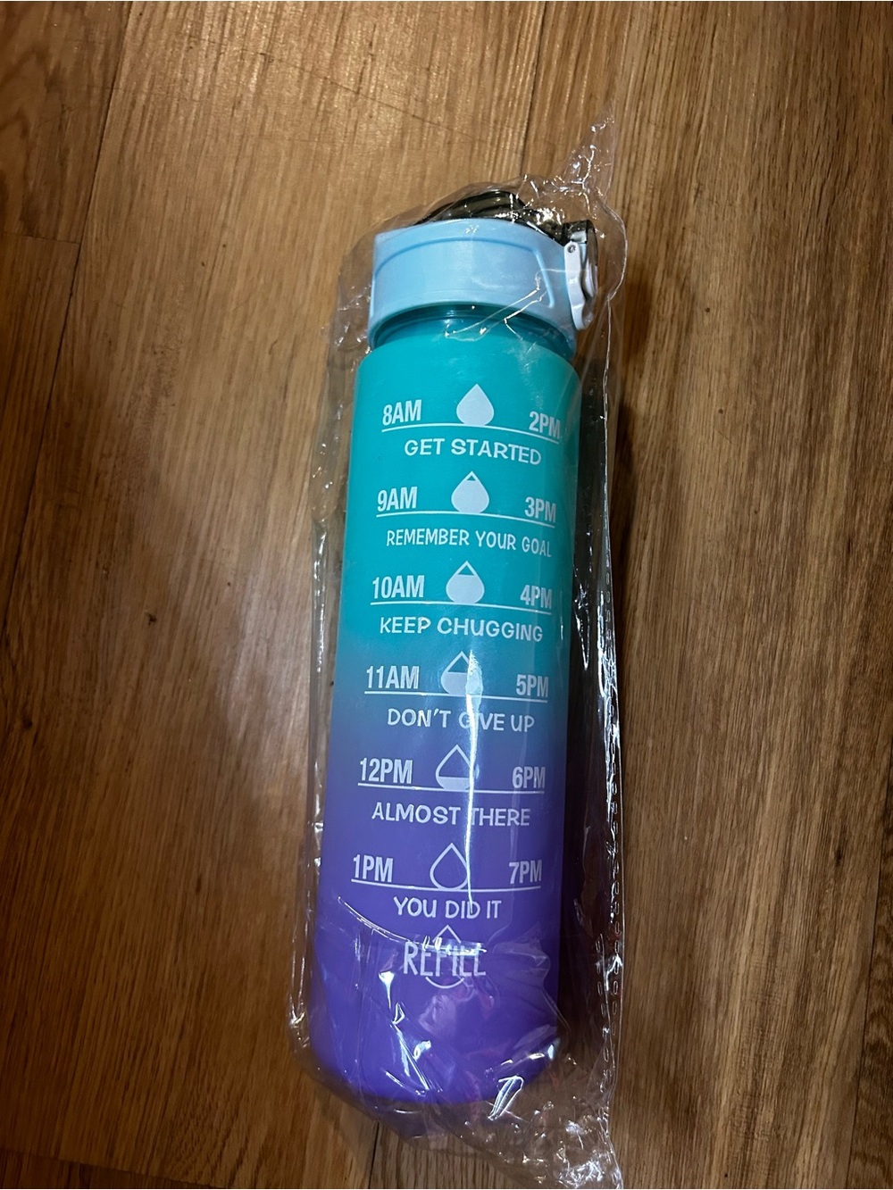 Gradient Motivational Water Bottle — Teal to Purple 32 Oz